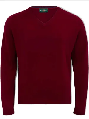 50% OFF ALAN PAINE Streetly Men's V Neck Lambswool Jumper - Bordeaux - Size Large