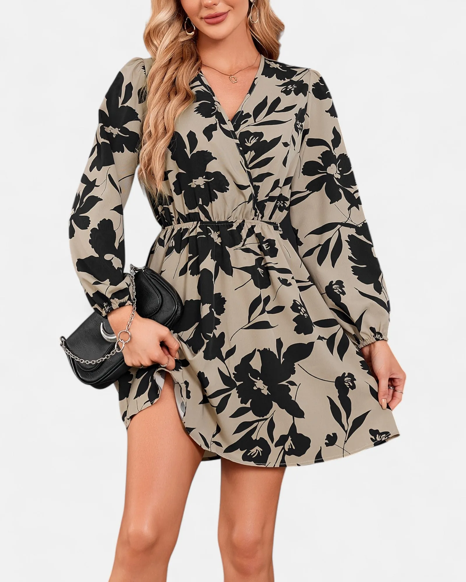 Annika – Elegant Floral Midi Dress with Lantern Sleeves