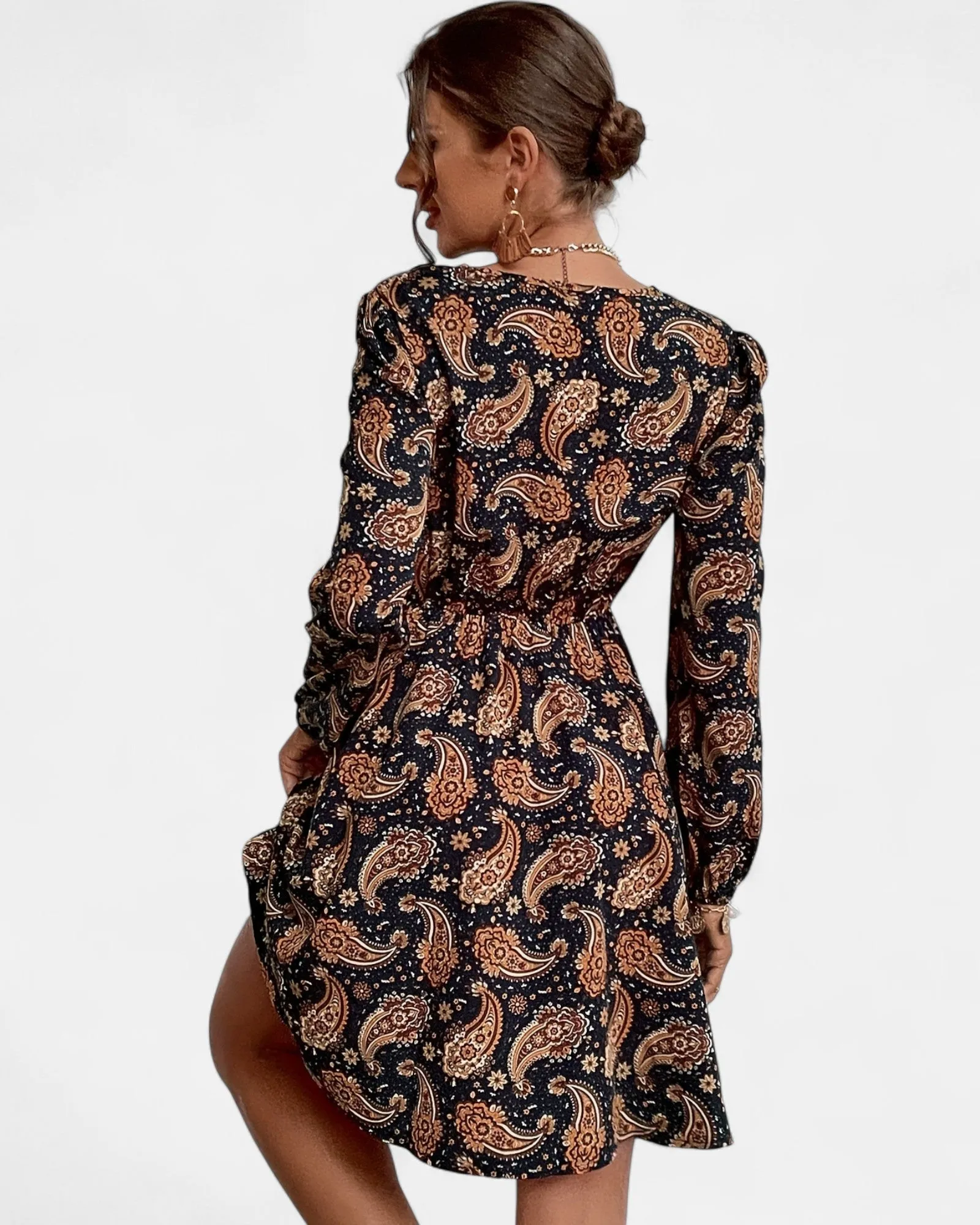 Annika – Elegant Floral Midi Dress with Lantern Sleeves