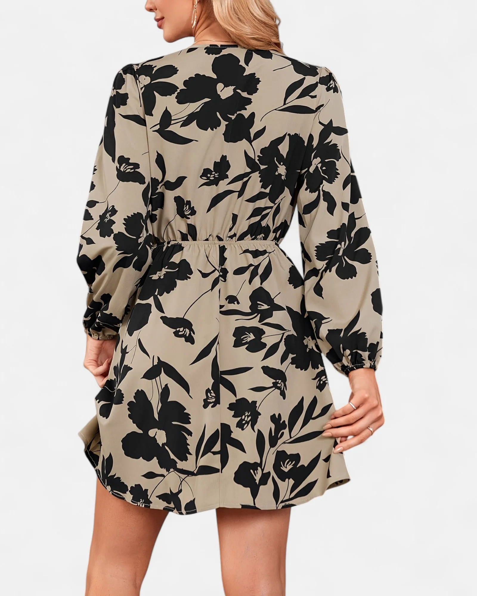 Annika – Elegant Floral Midi Dress with Lantern Sleeves