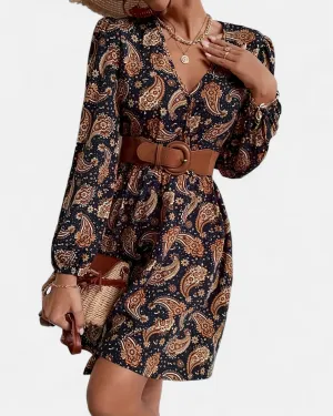 Annika – Elegant Floral Midi Dress with Lantern Sleeves