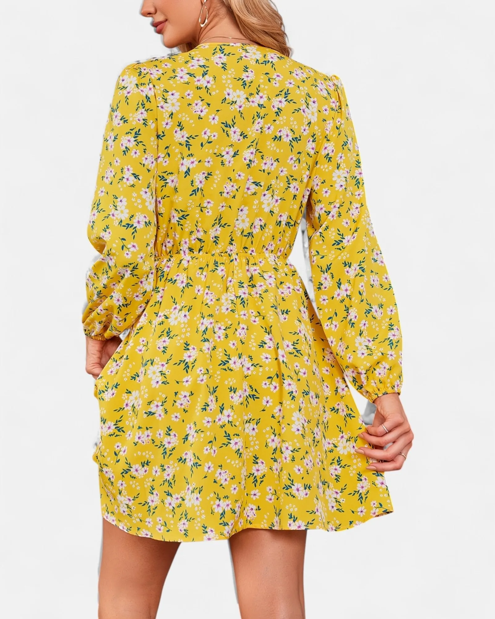 Annika – Elegant Floral Midi Dress with Lantern Sleeves