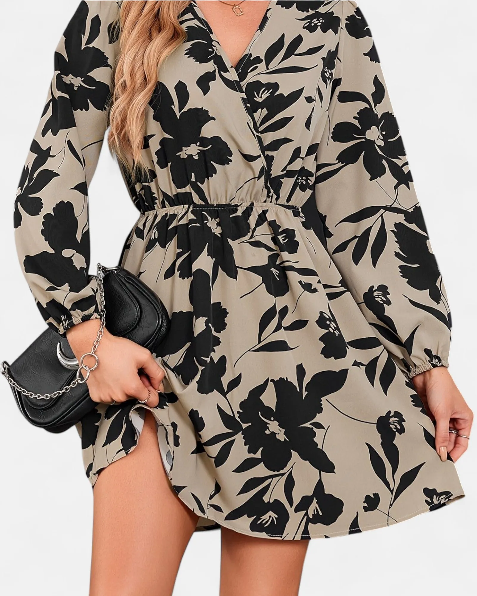 Annika – Elegant Floral Midi Dress with Lantern Sleeves