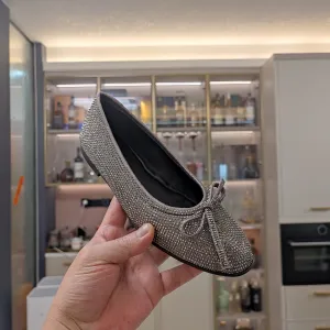 Balen 25 bow ballet flat attached rhinestones in grey calfskin 184484
