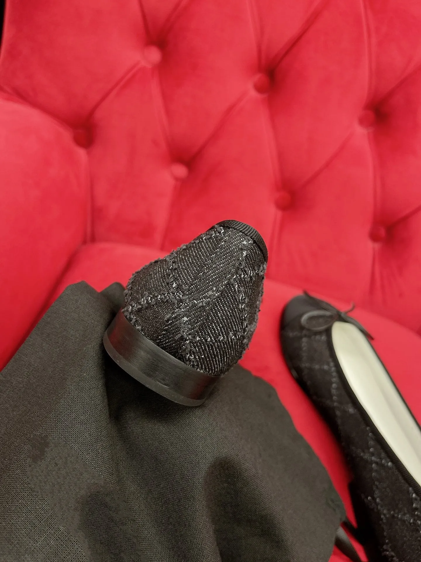 ballet flat black denim grosgrain