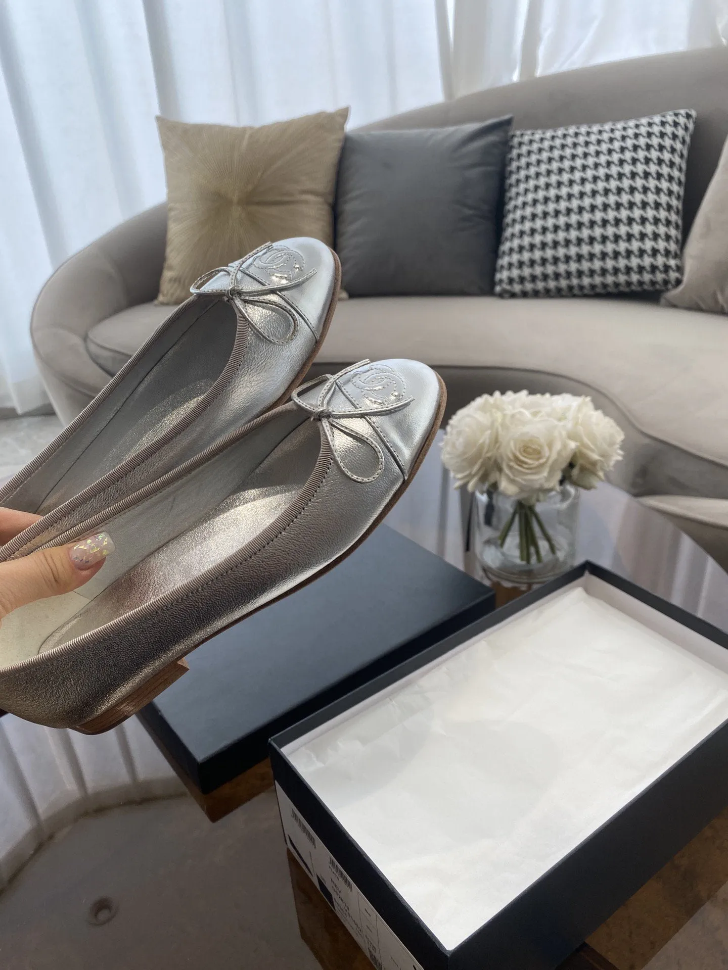 ballet flats silver lambskin