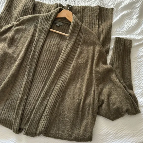 Barefoot Dreams Olive Green Catalina Long Line Split Cardigan