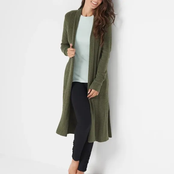 Barefoot Dreams Olive Green Catalina Long Line Split Cardigan