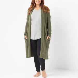 Barefoot Dreams Olive Green Catalina Long Line Split Cardigan