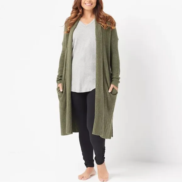 Barefoot Dreams Olive Green Catalina Long Line Split Cardigan