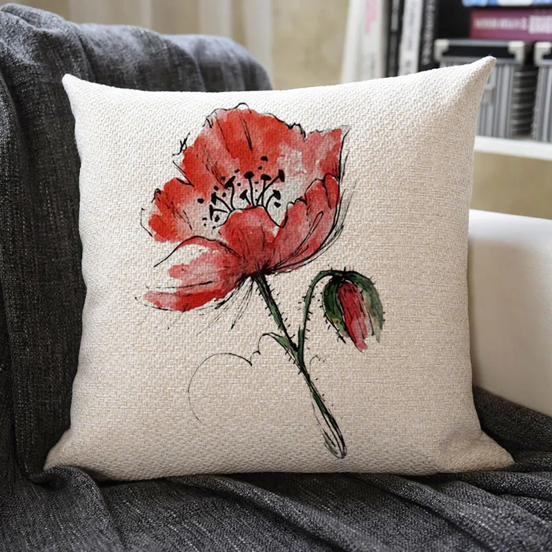 Beautiful Flower Linen Pillowcase