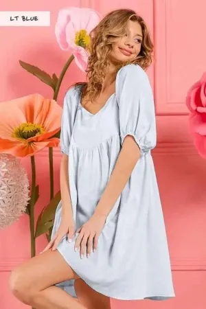 BiBi Washed Linen Midi Dress with Puff Sleeves - Tiered Design