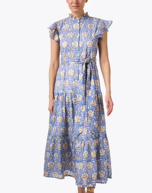 Blue and Gold Print Dress