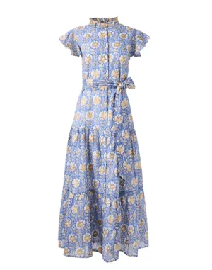 Blue and Gold Print Dress