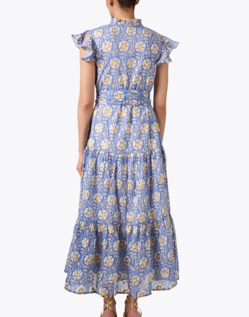 Blue and Gold Print Dress
