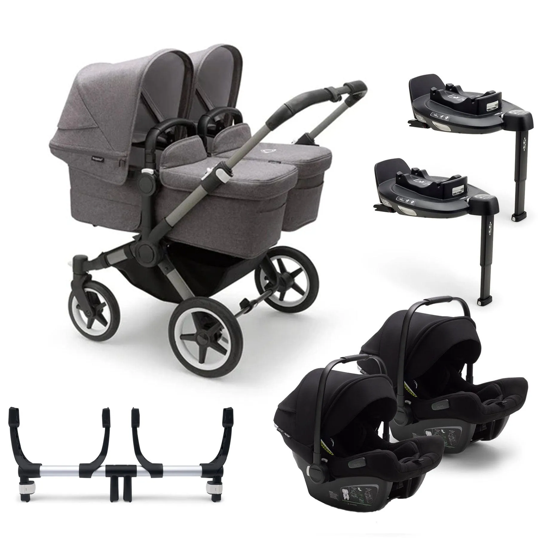 Bugaboo Donkey 5 Twin Complete Turtle Travel System - Grey Mélange