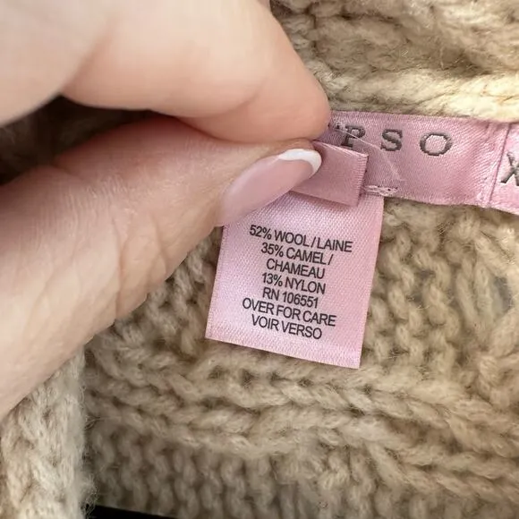 Calypso St. Barth Cable Knit Open Cardigan Short Sleeve Wool Wrap Sweater Tan