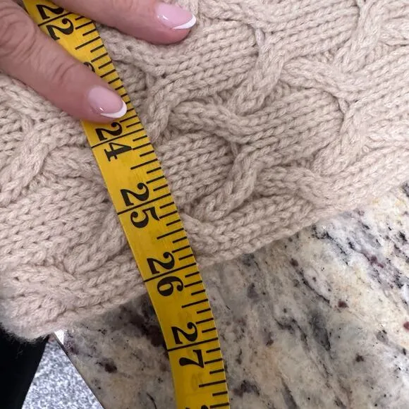 Calypso St. Barth Cable Knit Open Cardigan Short Sleeve Wool Wrap Sweater Tan
