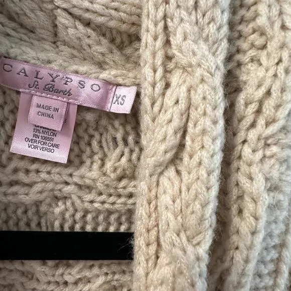 Calypso St. Barth Cable Knit Open Cardigan Short Sleeve Wool Wrap Sweater Tan