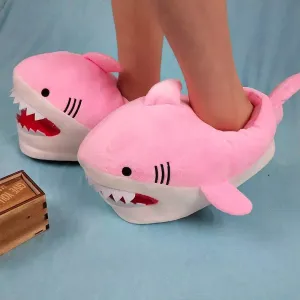Cartoon Shark Fish Slippers Fur Slides Women's Winter House Shoes