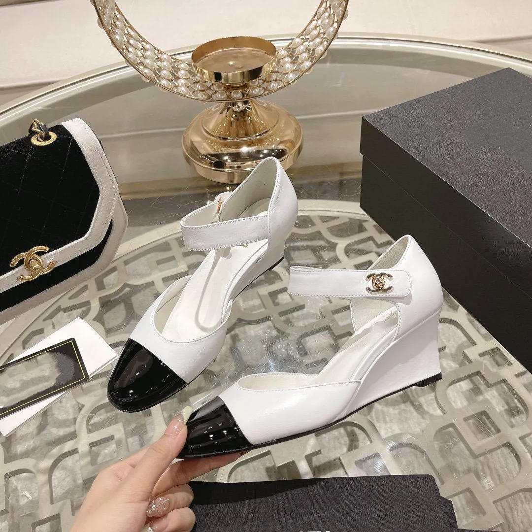 cc ballet 6cm white black wedge heel