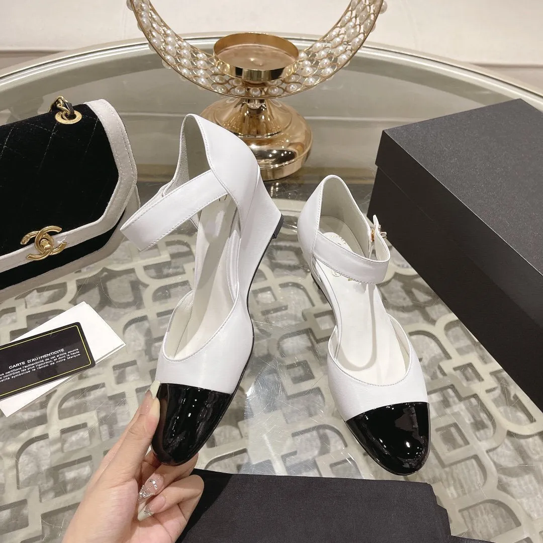 cc ballet 6cm white black wedge heel
