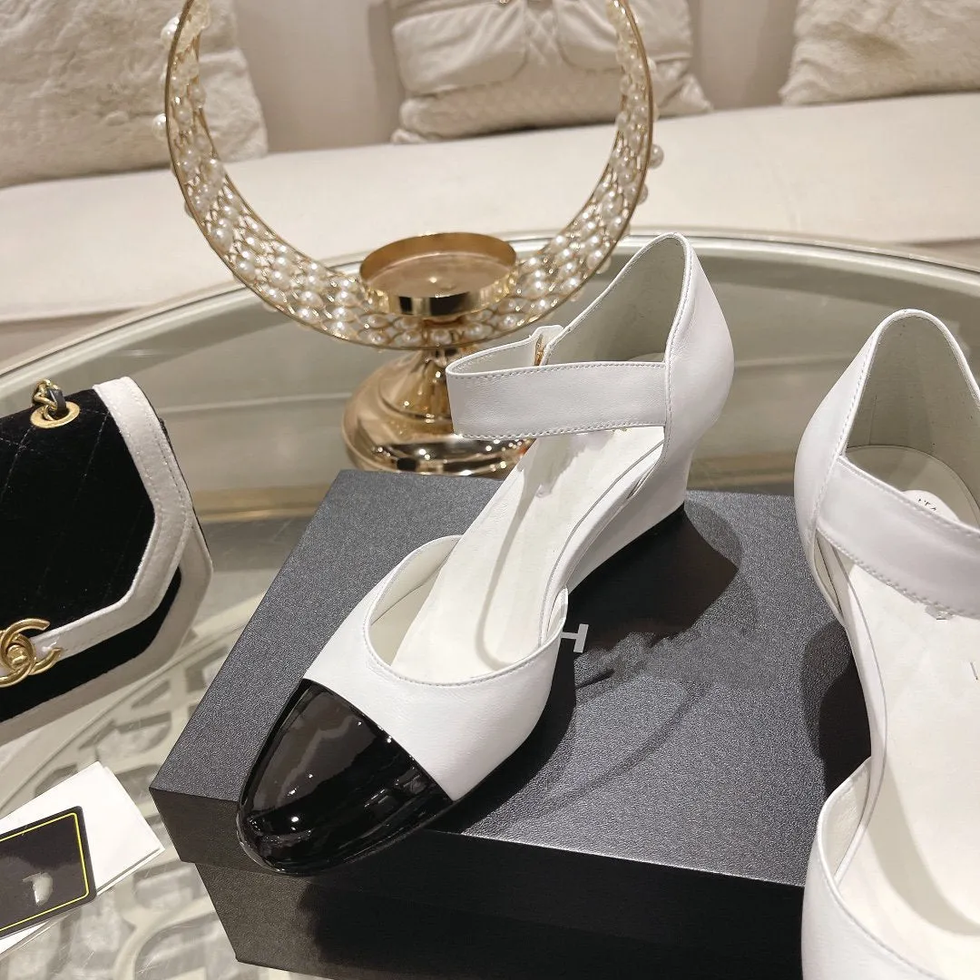 cc ballet 6cm white black wedge heel