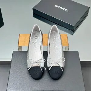 CC Ballet Flats 20mm Silver Metallic Sheepskin Black Grosgrain 266677