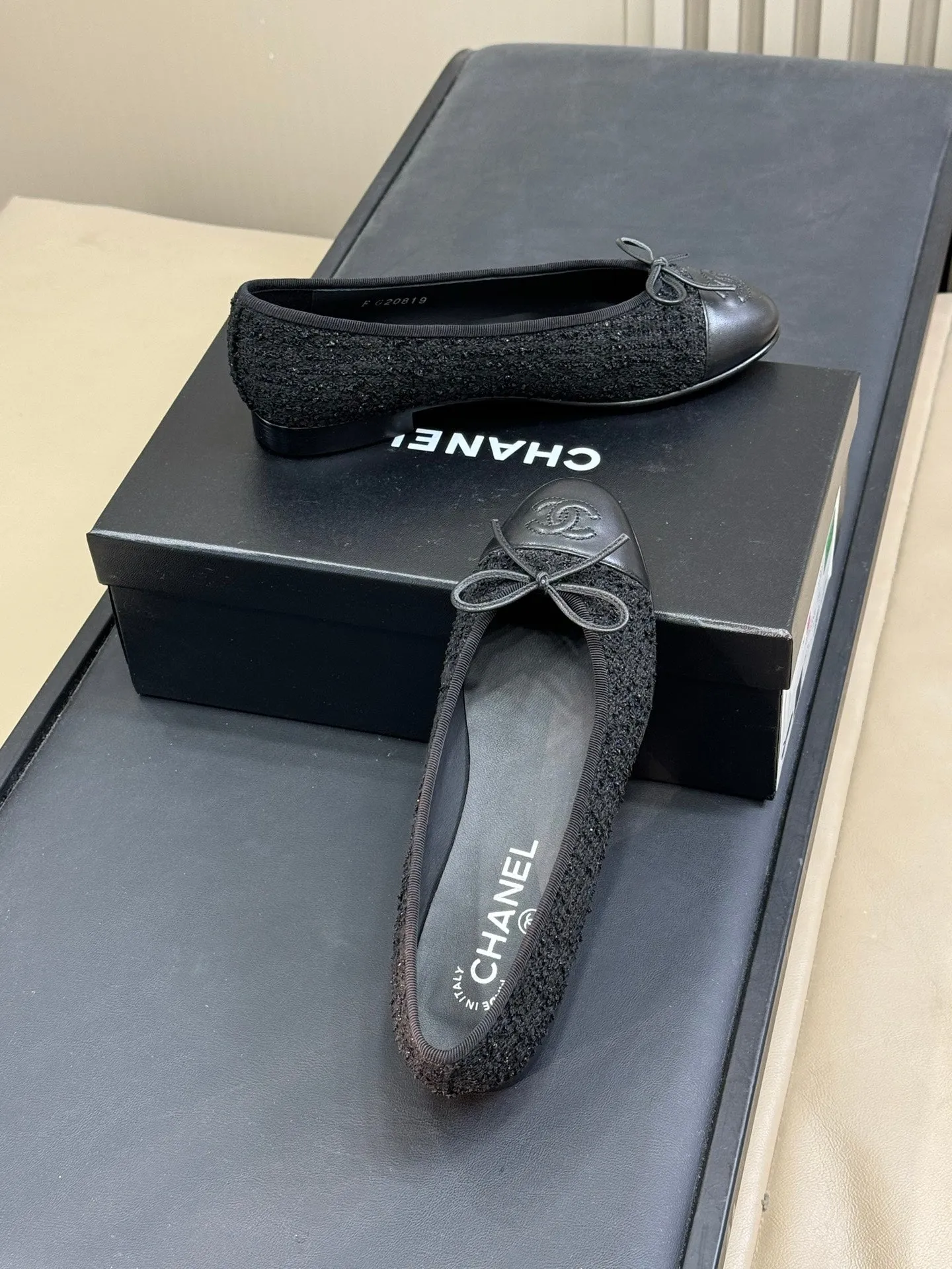 CC Classic Ballet Flats Black Fabric Mix Black Lambskin 282280