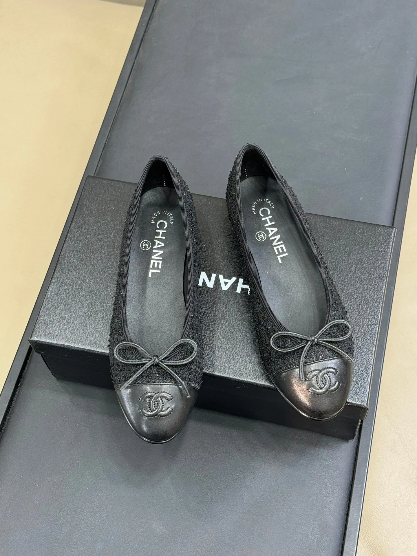 CC Classic Ballet Flats Black Fabric Mix Black Lambskin 282280