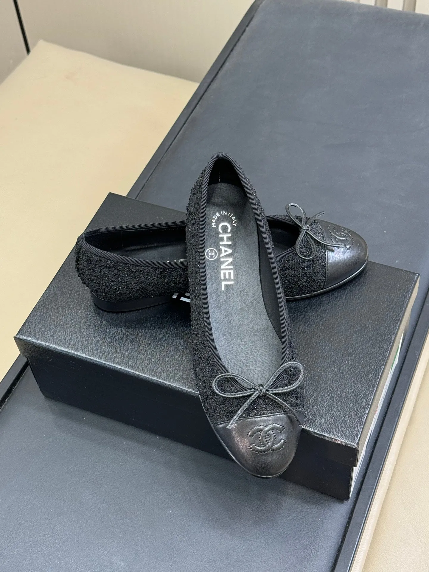 CC Classic Ballet Flats Black Fabric Mix Black Lambskin 282280