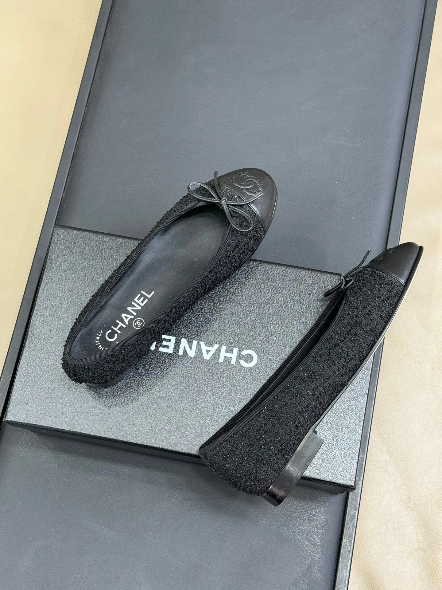 CC Classic Ballet Flats Black Fabric Mix Black Lambskin 282280