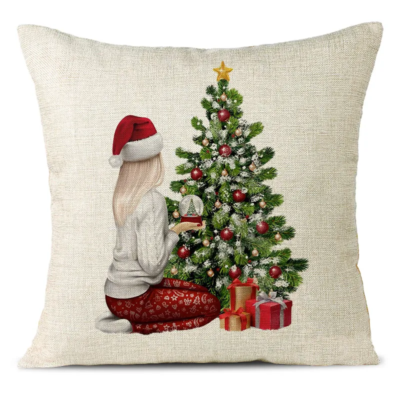 Christmas Themed Linen Pillowcase