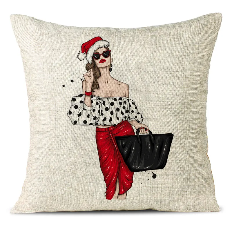 Christmas Themed Linen Pillowcase