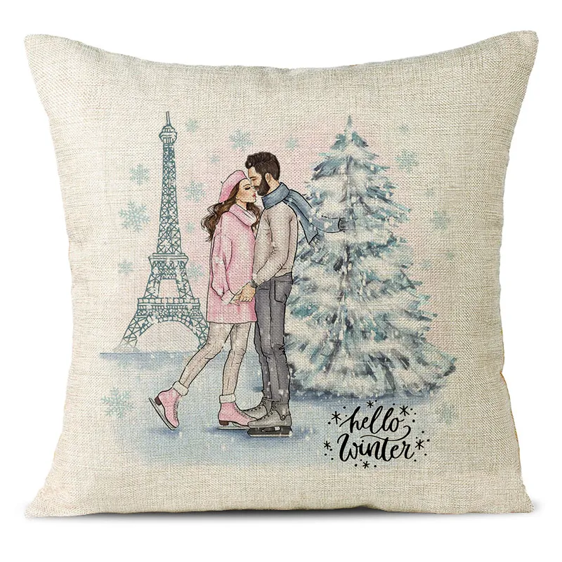 Christmas Themed Linen Pillowcase