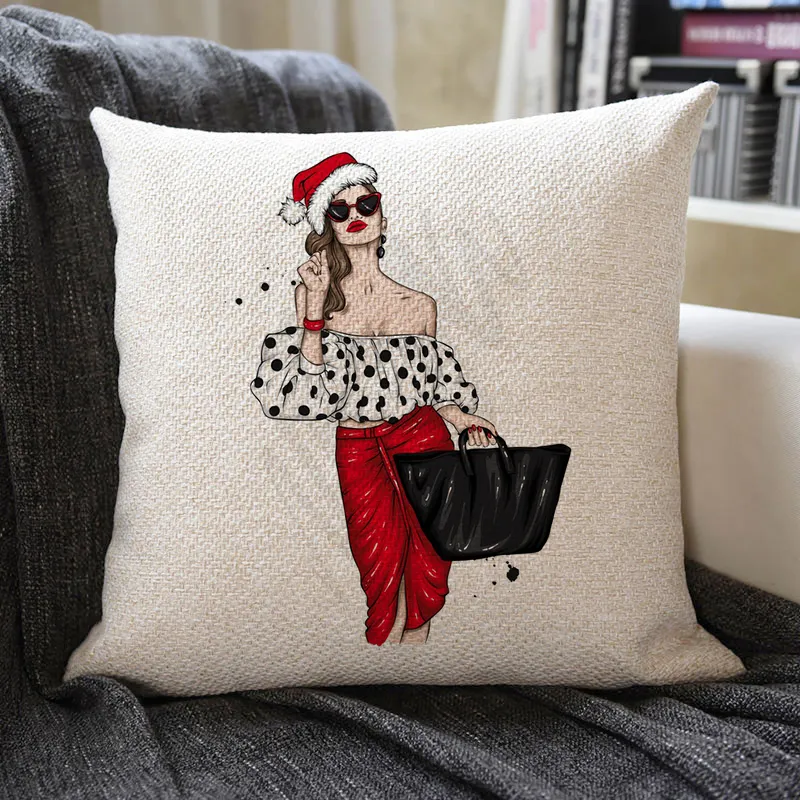 Christmas Themed Linen Pillowcase