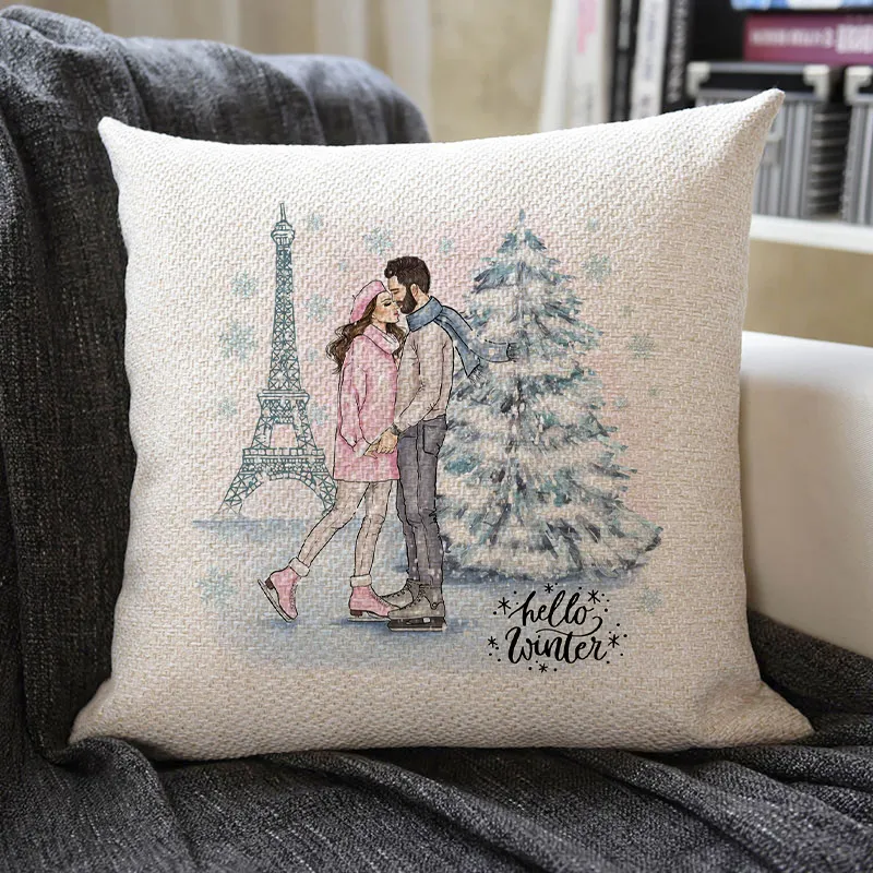 Christmas Themed Linen Pillowcase
