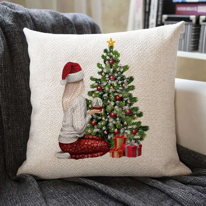 Christmas Themed Linen Pillowcase