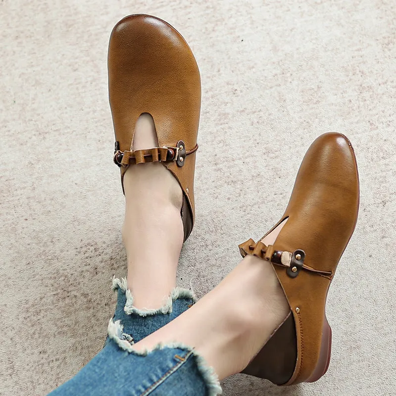 Creamtopmall Cow Tendon Soles Handcrafted Leather Slip-On Shoes