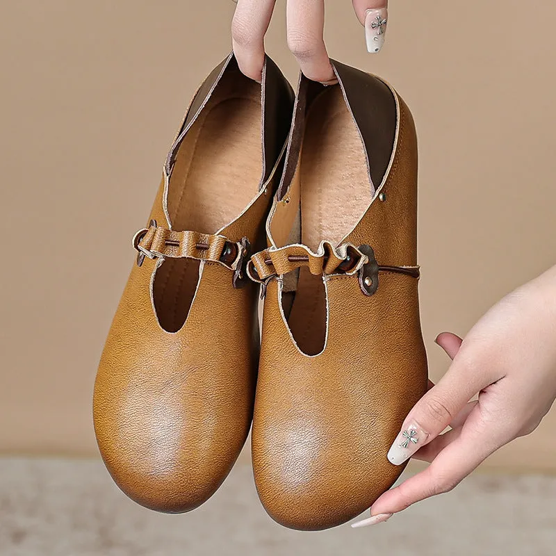 Creamtopmall Cow Tendon Soles Handcrafted Leather Slip-On Shoes