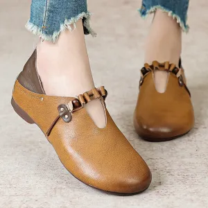 Creamtopmall Cow Tendon Soles Handcrafted Leather Slip-On Shoes