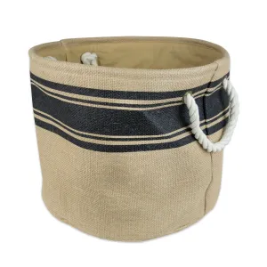 DII Collapsible Burlap Storage Basket or Bin with Durable Cotton Handles, Home Organizational Solution for Office, Bedroom, Closet, Toys, & Laundry (Large Round - 16x15”), Black Border