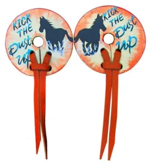 Distressed Running Horse leather bit guards with " Kick the Dust Up"