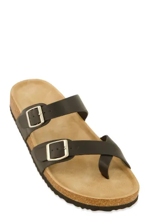Double Buckle Toe Loop Footbed Sandals