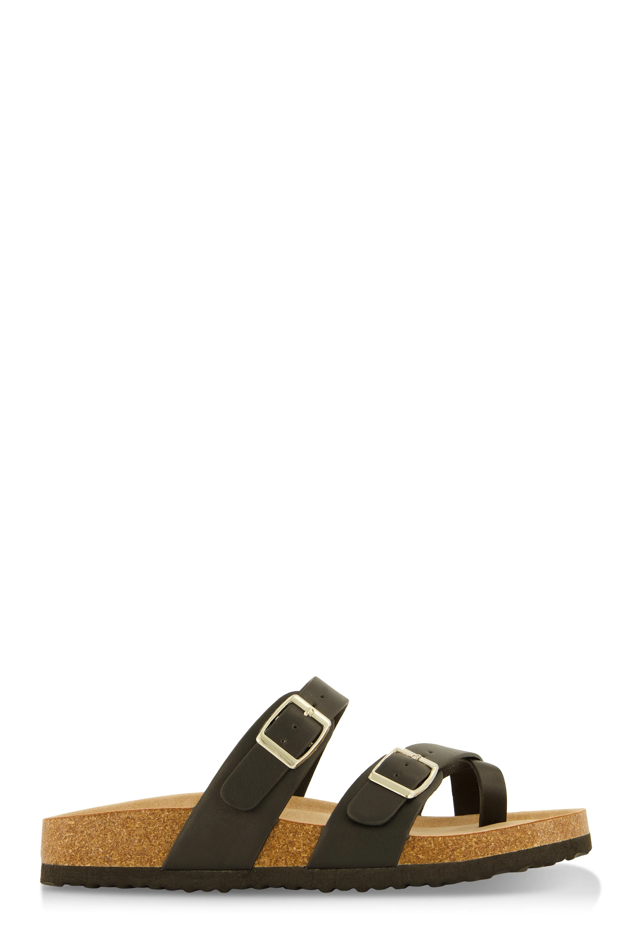 Double Buckle Toe Loop Footbed Sandals