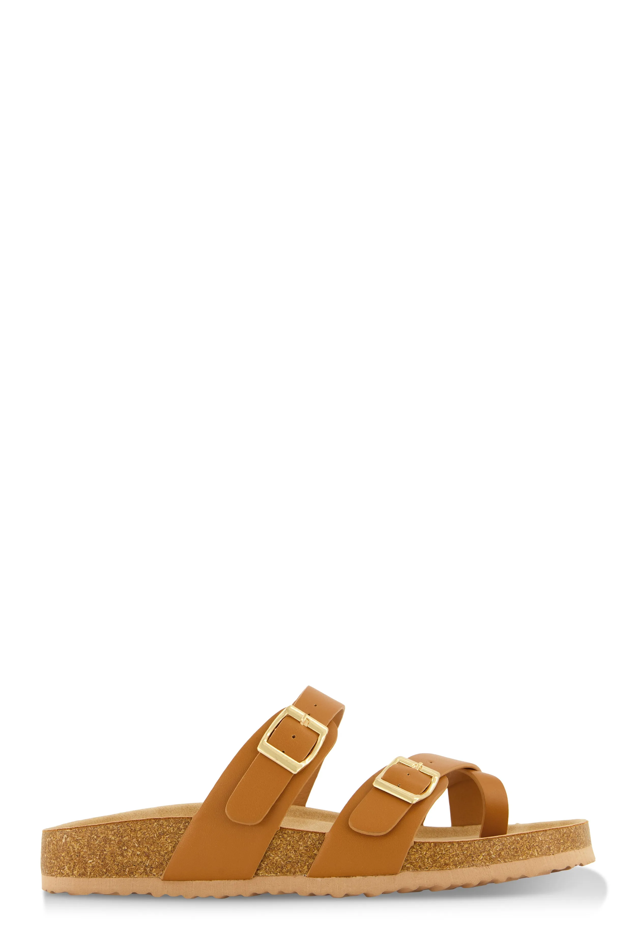 Double Buckle Toe Loop Footbed Sandals