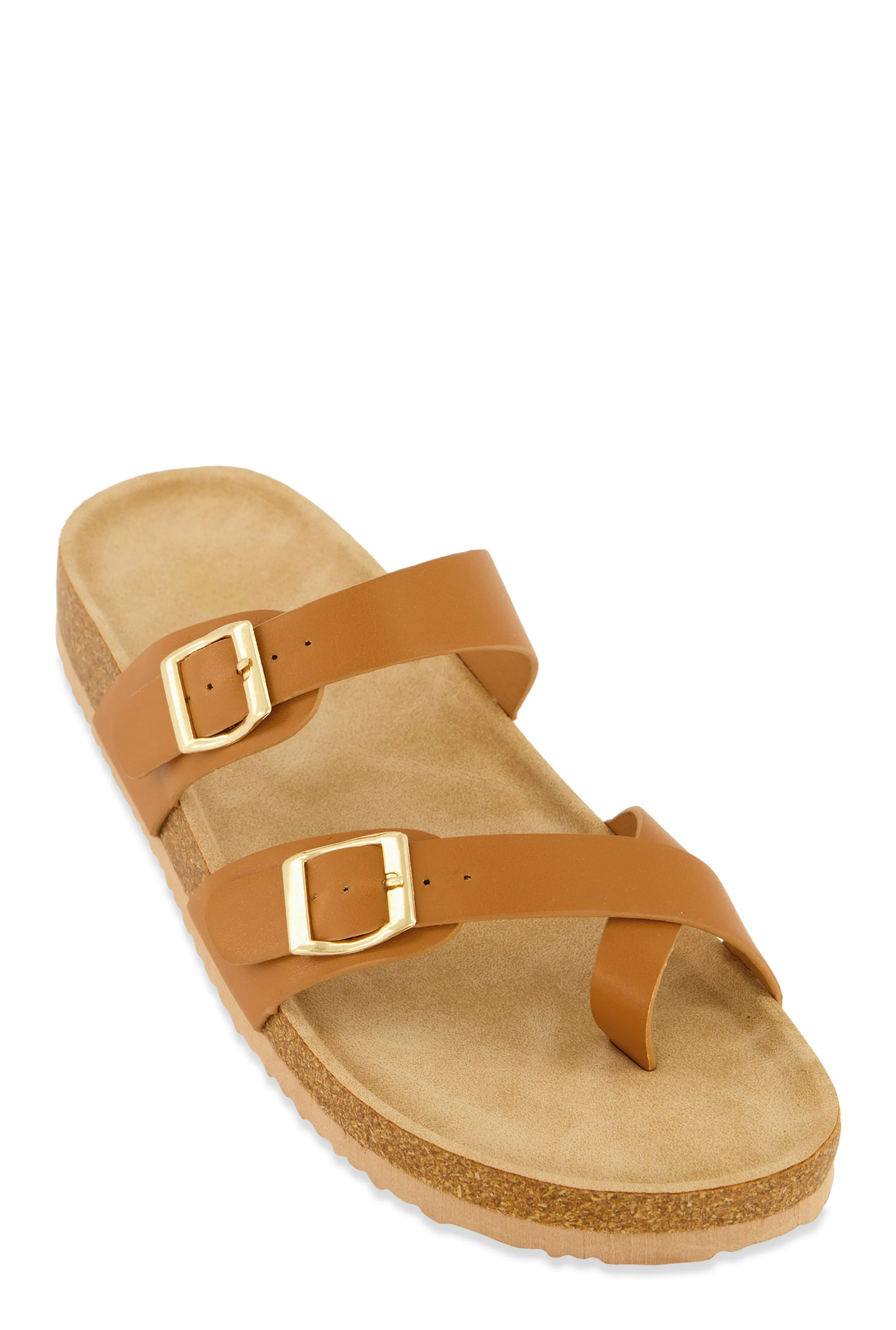 Double Buckle Toe Loop Footbed Sandals