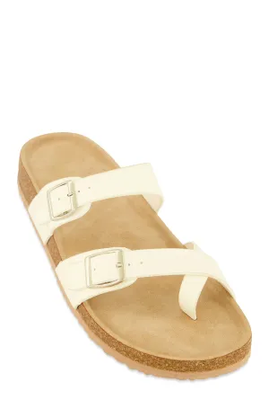 Double Buckle Toe Loop Footbed Sandals
