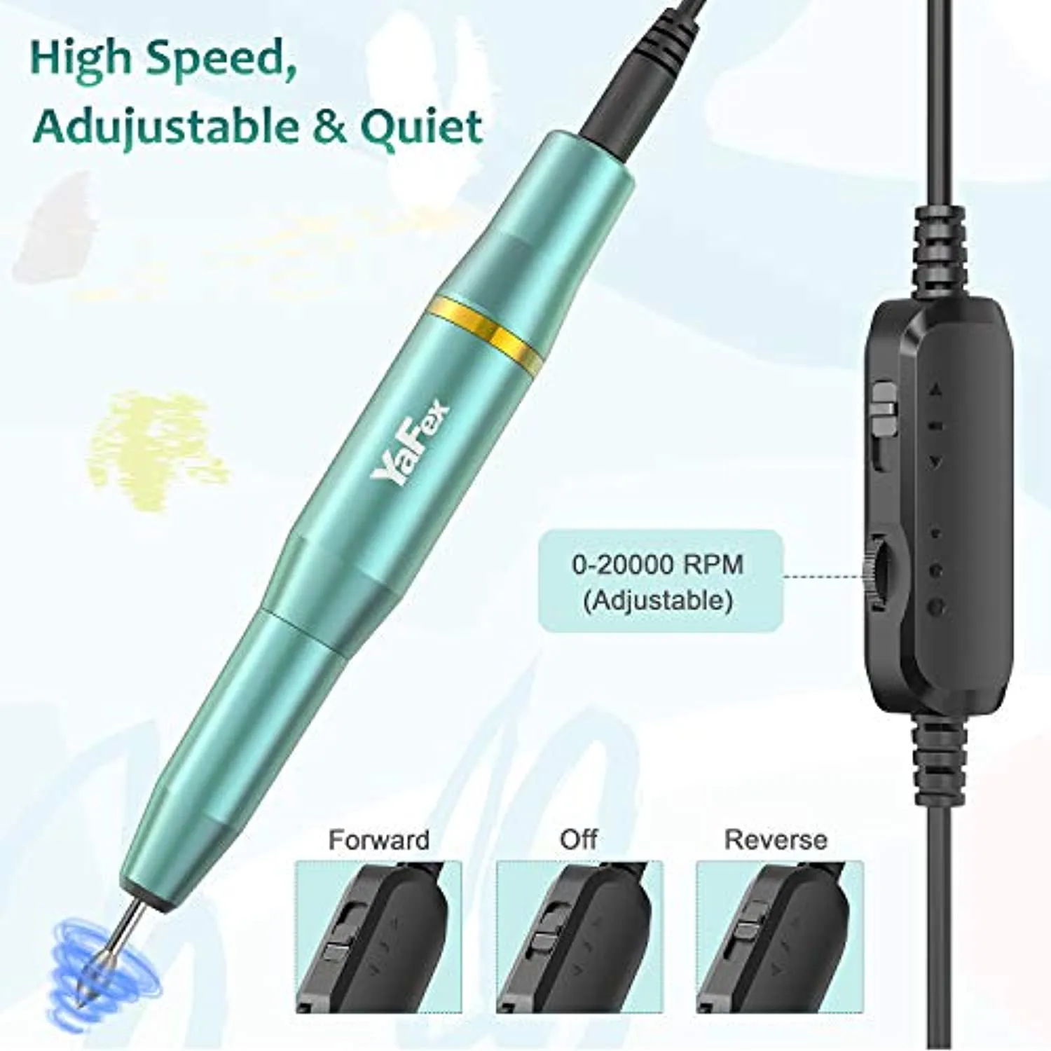 Electric Nail Drill Kit, YaFex Professional Acrylic Nail File Portable Manicure Pedicure Drill Set for Acrylic Gel Nails with False Nail Clipper, Drill Bits Kit and Sanding Bands with Nail Drill Case