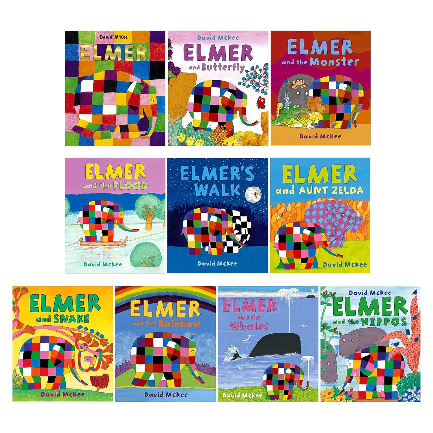 Elmer 10 Book Collection Set - Children Picture Flats Illustrated Elephant Pack Paperback